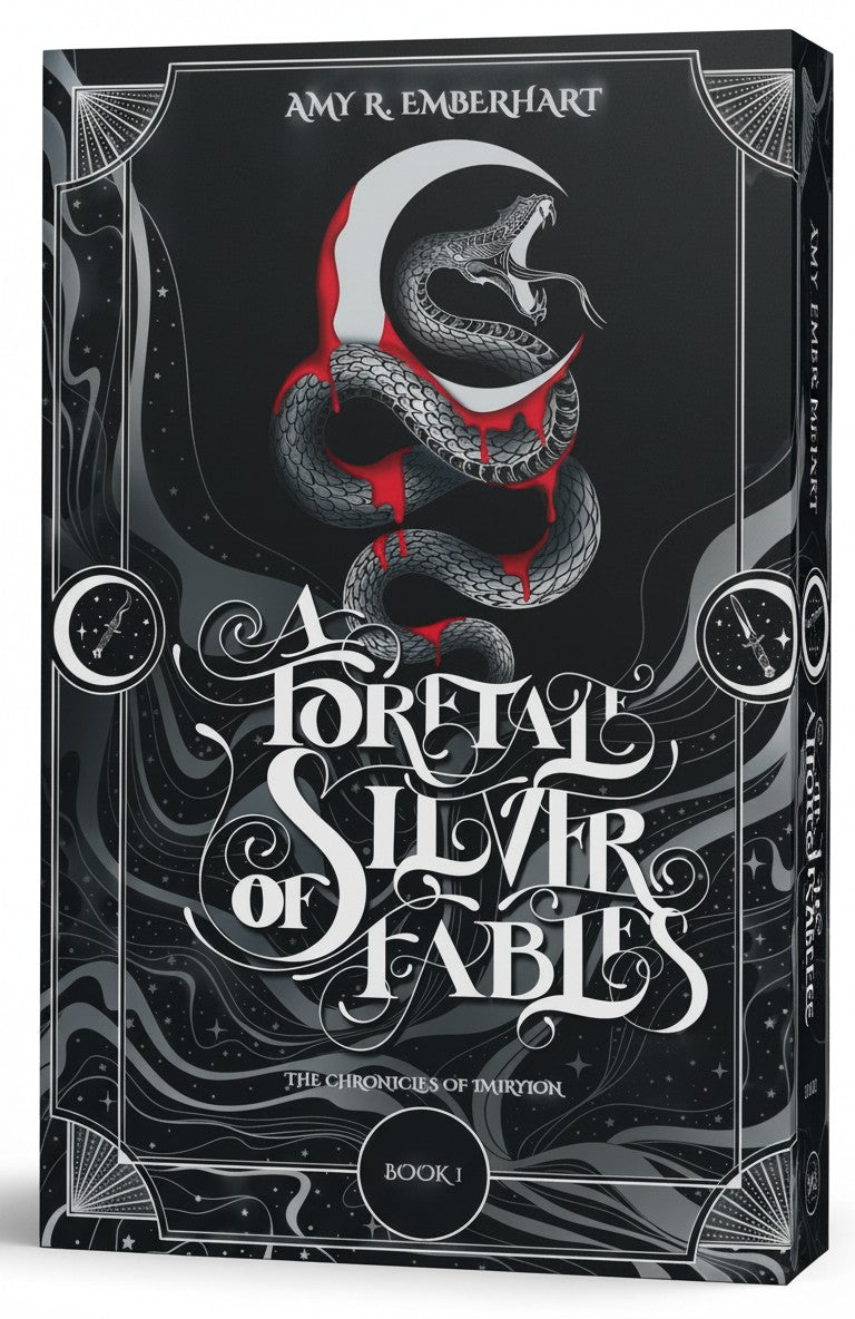 BestBuyBook A Foretale of Silver Fables book cover featuring a coiled snake with blood accents on a black background.