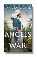 BestBuyBook Angels of War book cover featuring a WWII nurse in a tropical setting with planes flying overhead.