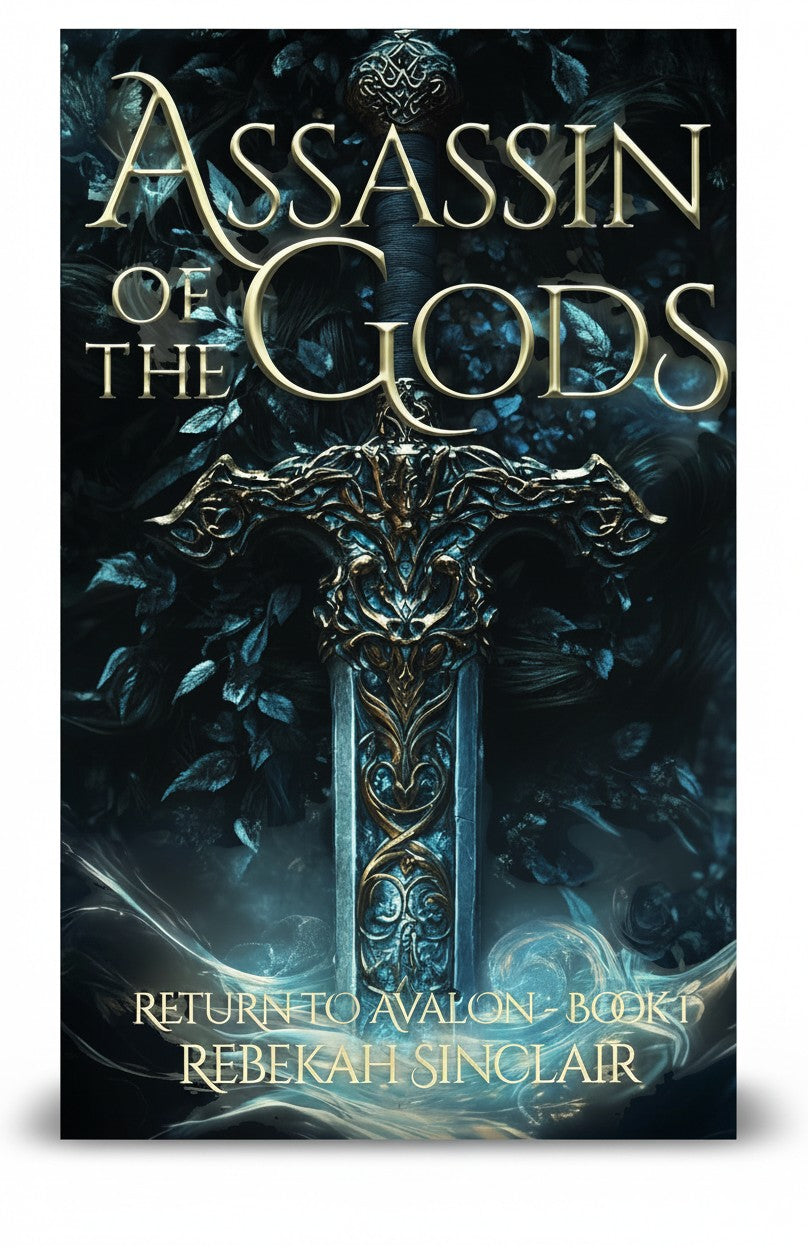 BestBuyBook cover art for Assassin of the Gods by Rebekah Sinclair featuring an ornate sword against dark foliage.