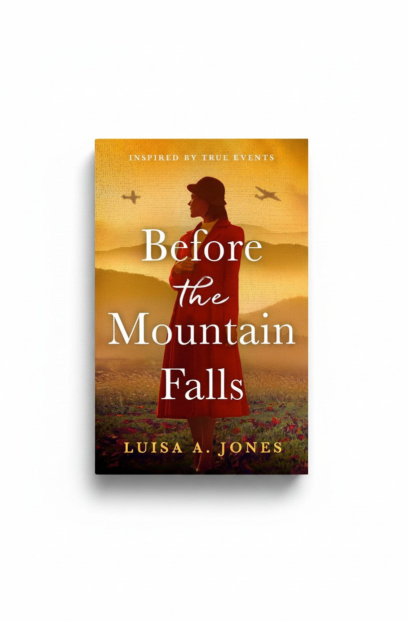 BestBuyBook historical fiction book cover Before the Mountain Falls by Luisa A. Jones featuring a woman in a red coat