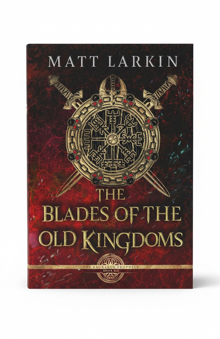 BestBuyBook cover of The Blades of the Old Kingdoms by Matt Larkin featuring a golden runic shield and crossed swords