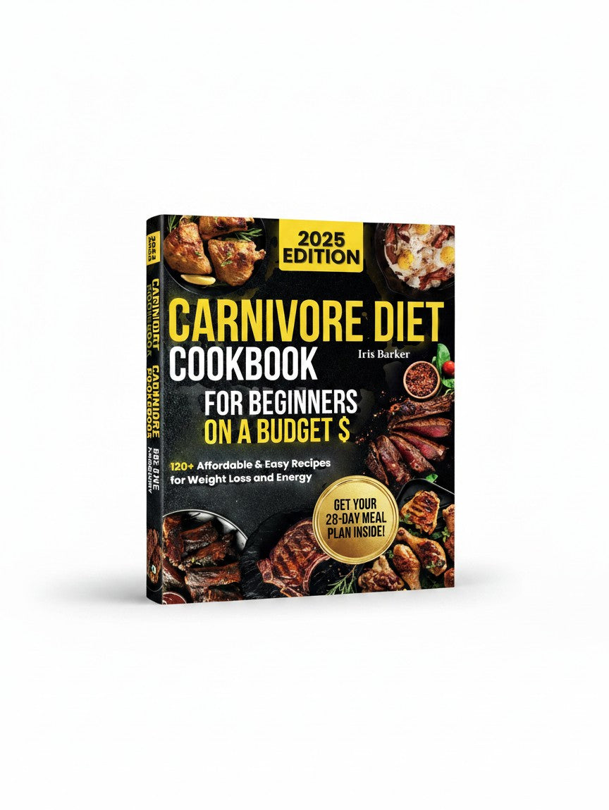 BestBuyBook Carnivore Diet Cookbook for Beginners on a Budget featuring high-protein meat recipes and meal plan.