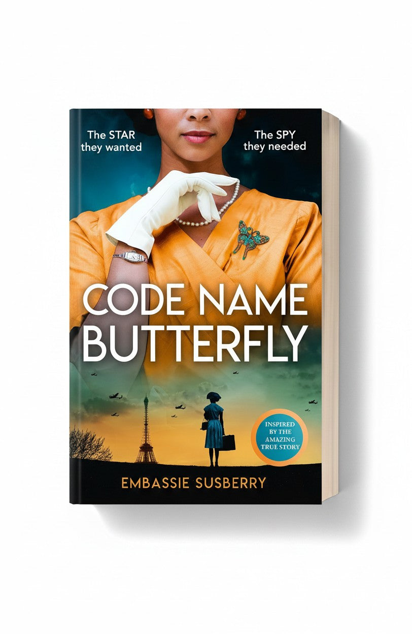 BestBuyBook Code Name Butterfly historical fiction novel cover featuring a woman in a yellow dress and Paris silhouette