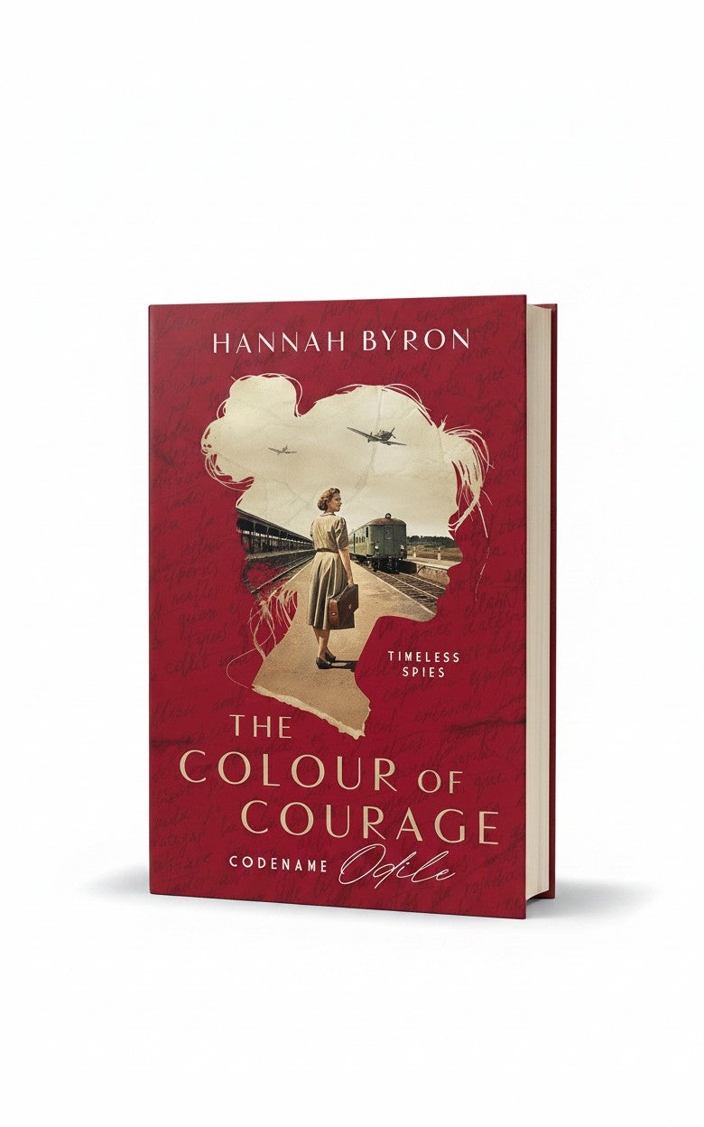 BestBuyBook The Colour of Courage book cover featuring a woman silhouette, vintage train, and WWII aircraft in red.