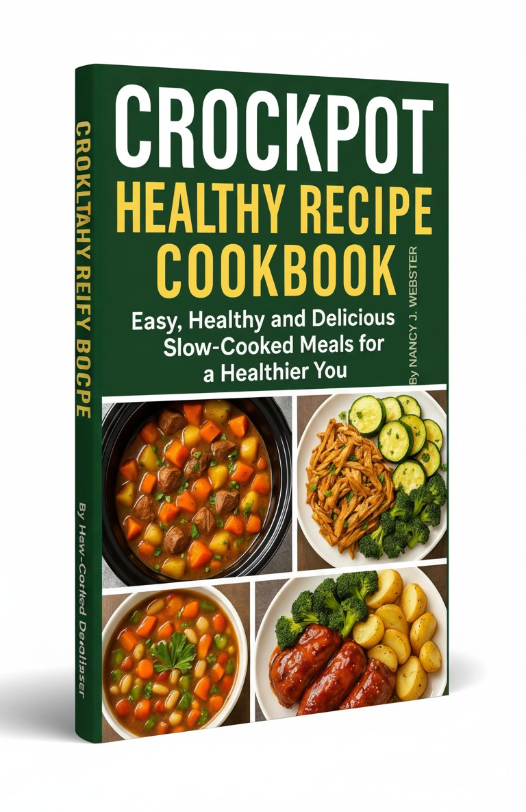 BestBuyBook Crockpot Healthy Recipe Cookbook 2025 featuring slow-cooked meal photography on a dark green cover