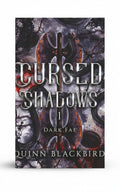 BestBuyBook Cursed Shadows 1 book cover featuring a double-headed axe, dark snakes, and moody fantasy forest imagery.