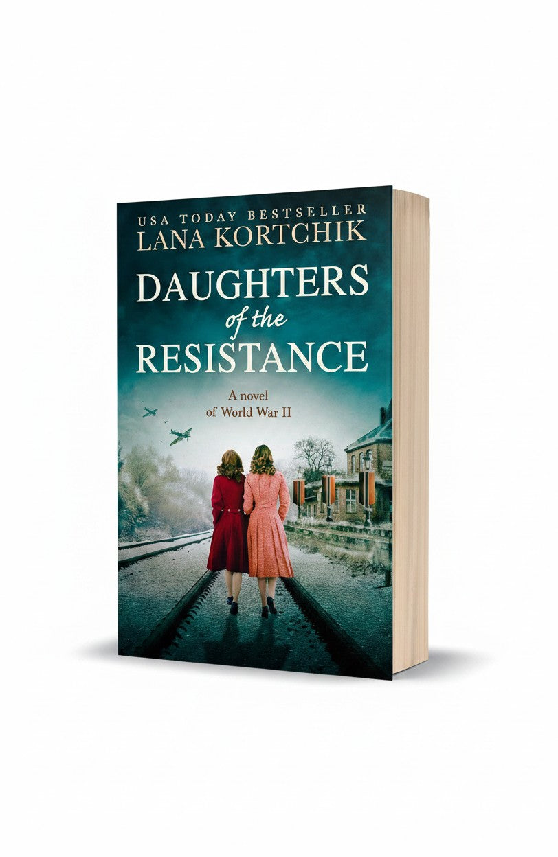 BestBuyBook Daughters of the Resistance by Lana Kortchik, a historical WWII novel featuring two women on train tracks.