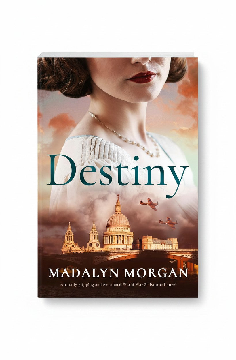 BestBuyBook Destiny by Madalyn Morgan historical novel cover featuring a woman, St Paul's Cathedral, and warplanes.