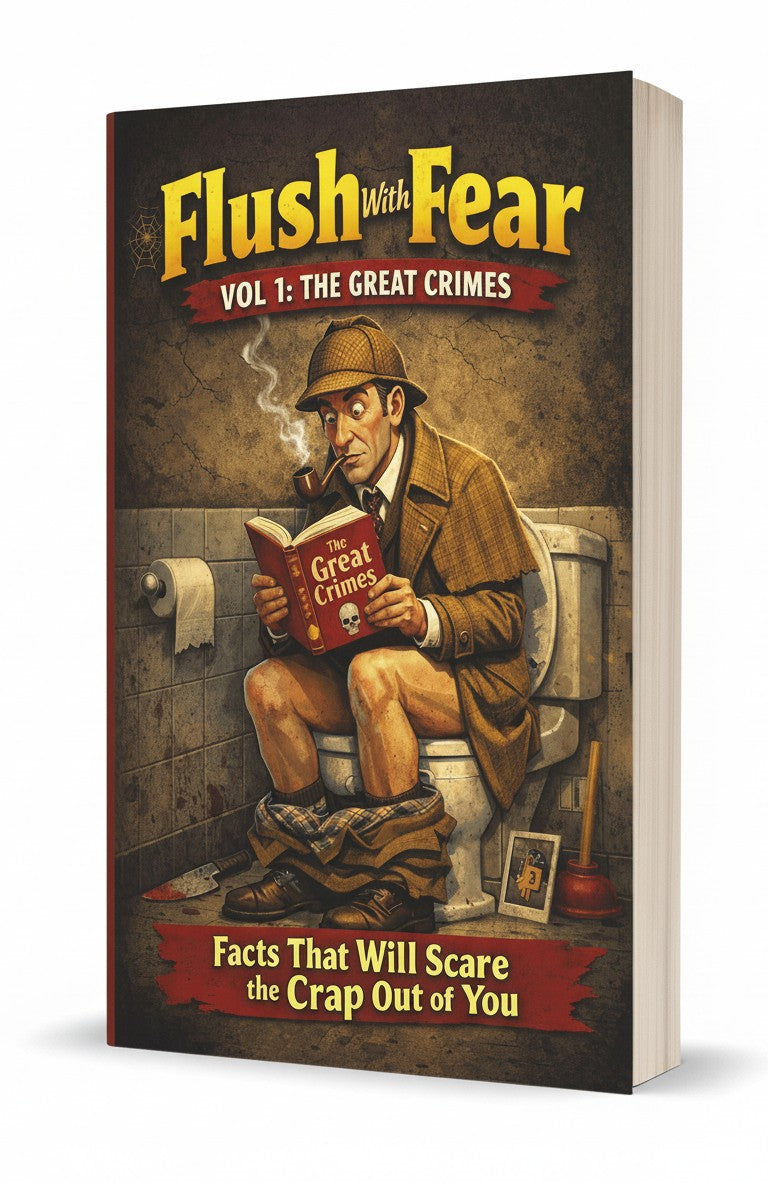 BestBuyBook Flush With Fear The Great Crimes trivia book cover featuring a detective reading on a toilet