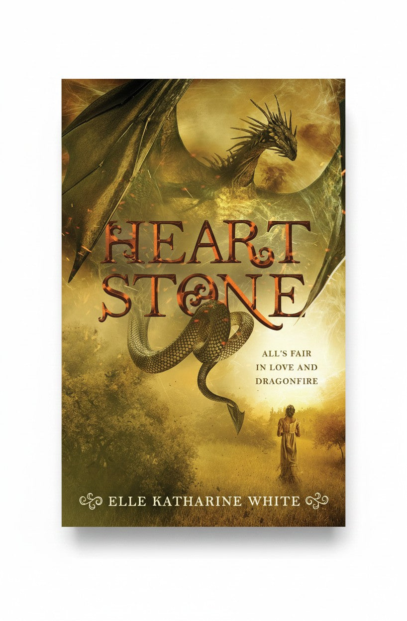 BestBuyBook Heartstone fantasy novel cover featuring a dragon, a lone figure in a field, and golden atmospheric lighting.