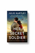 BestBuyBook cover of Her Secret Soldier by Julie Hartley featuring a couple embracing against a wartime sky.