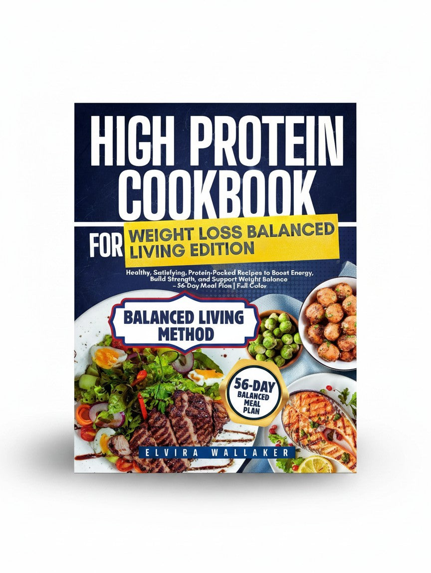 BestBuyBook High Protein Cookbook for Weight Loss featuring a 56-day meal plan and vibrant healthy recipe photography.