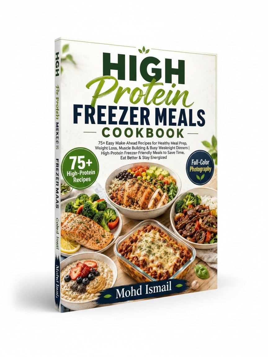 BestBuyBook High Protein Freezer Meals Cookbook featuring 75+ healthy make-ahead recipes for muscle building and weight loss