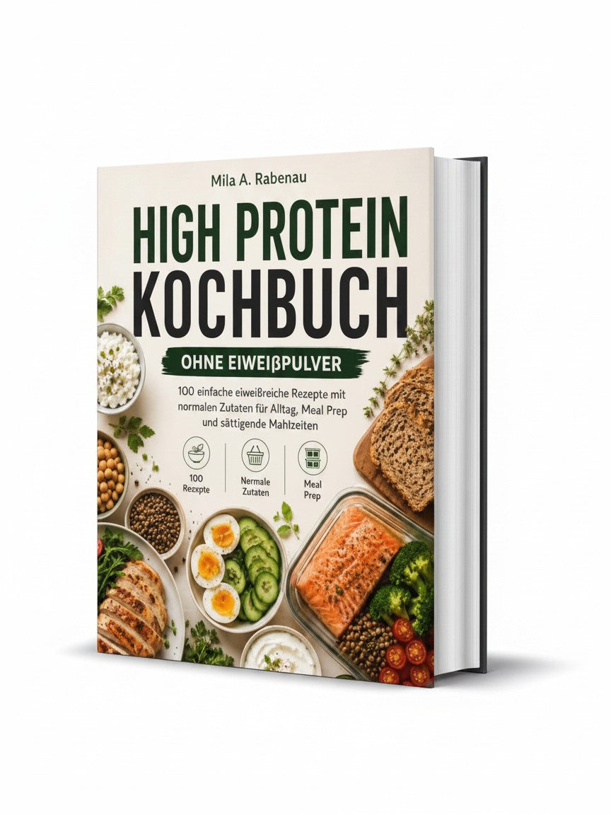 BestBuyBook High Protein Kochbuch featuring 100 healthy recipes with whole foods, meal prep, and nutritional details.