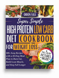 BestBuyBook Super Simple High Protein Low Carb Diet Cookbook cover with food photos and 28-day meal plan details.