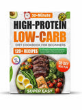 BestBuyBook cookbook cover featuring a plate of steak, salmon, broccoli, and eggs with text about high-protein recipes.