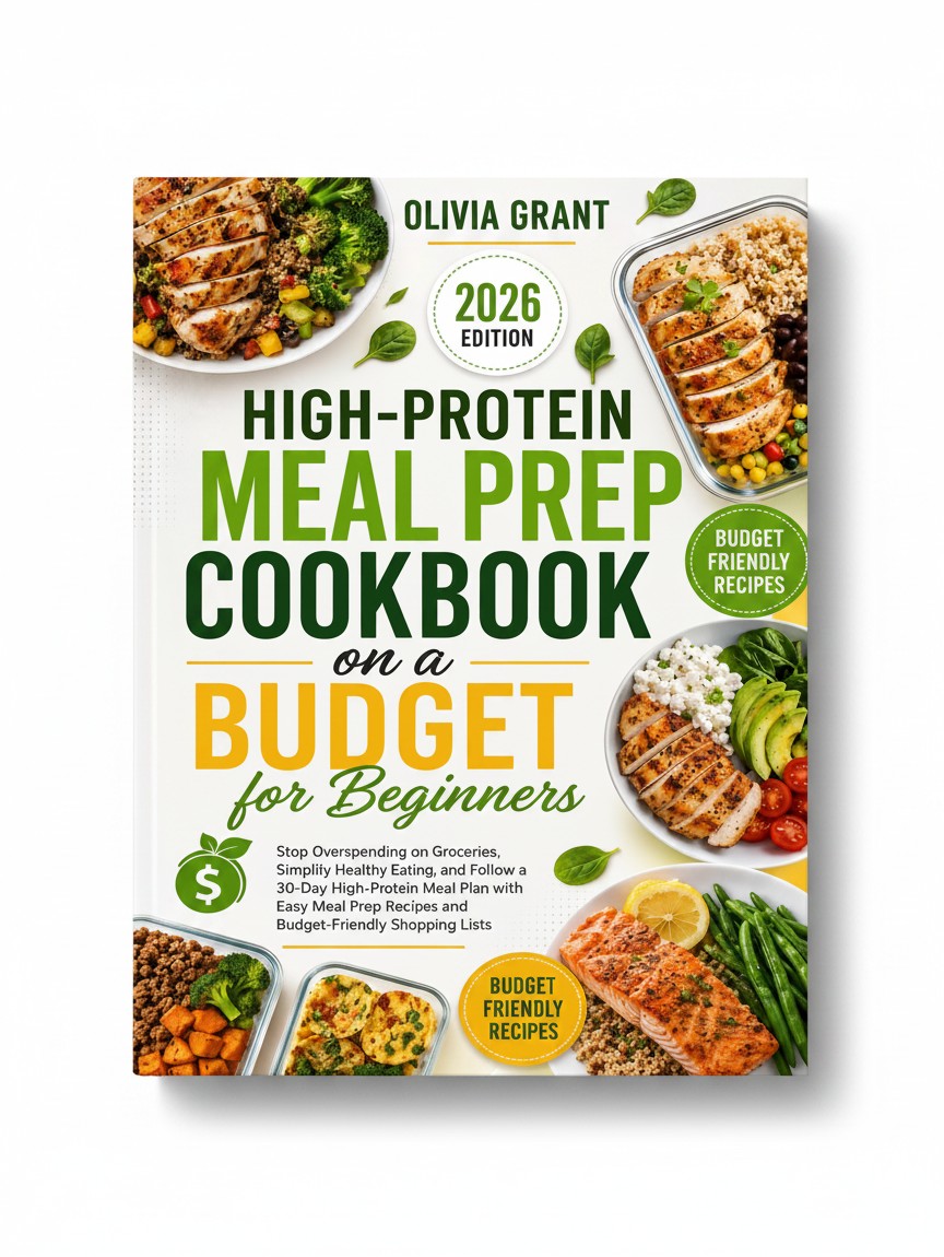 BestBuyBook High-Protein Meal Prep Cookbook for beginners featuring 2026 edition recipes and budget-friendly meal plans.
