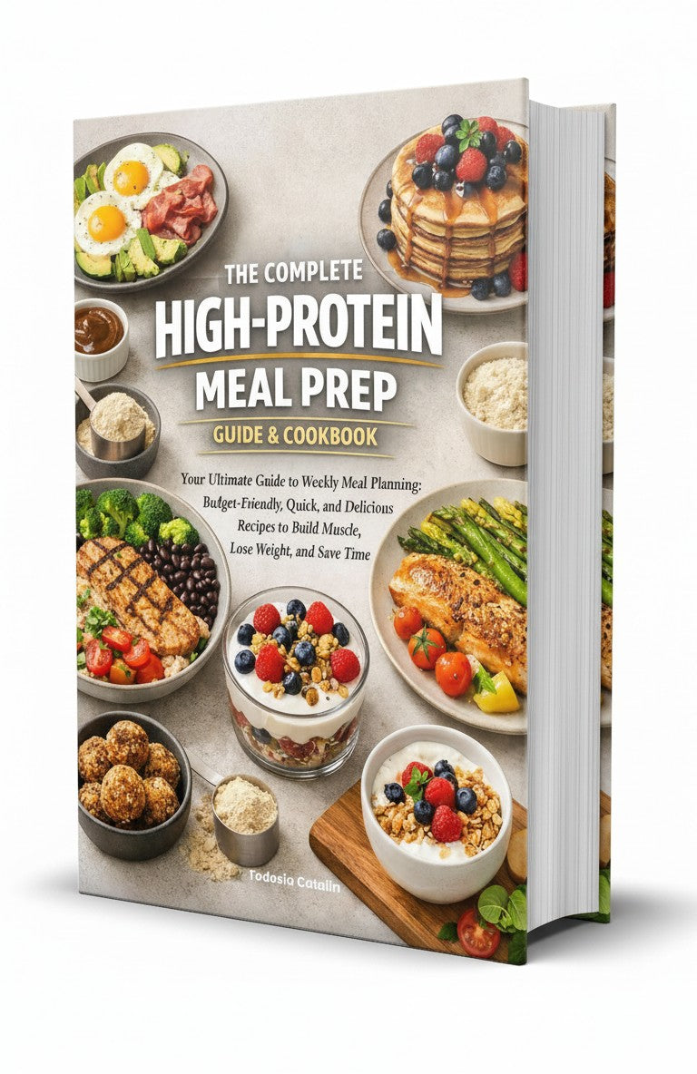 BestBuyBook The Complete High-Protein Meal Prep Guide & Cookbook featuring various healthy meal photos on the cover.