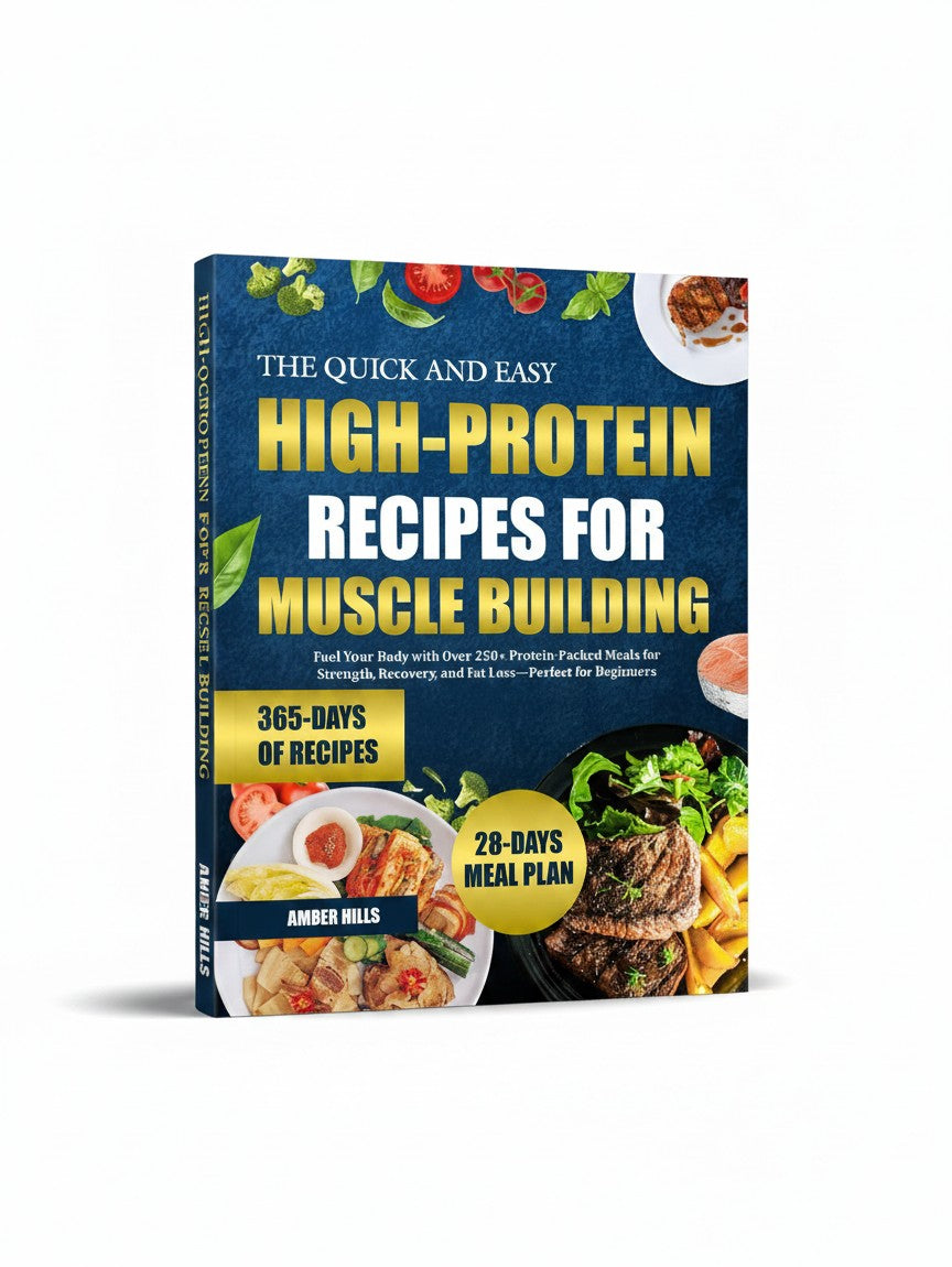BestBuyBook high-protein muscle building cookbook by Amber Hills featuring 250+ recipes and a 28-day meal plan.
