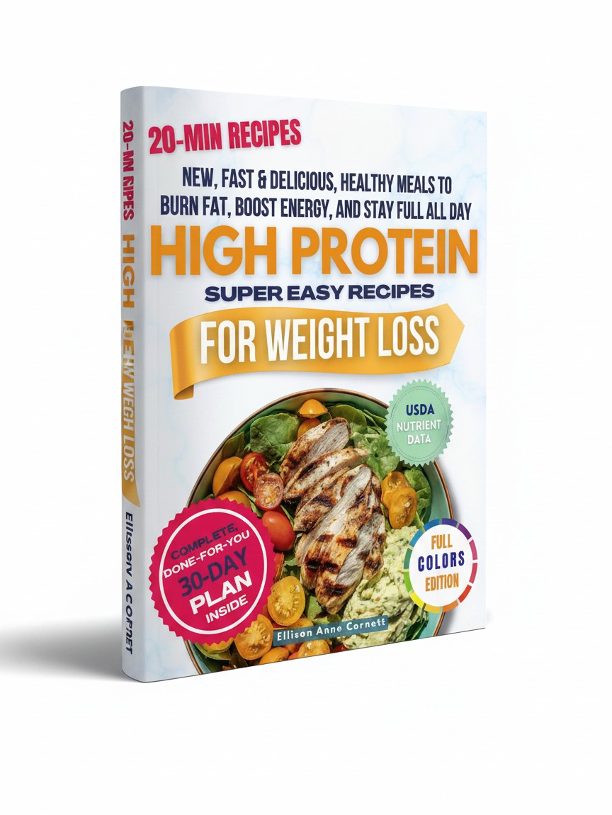 BestBuyBook High Protein Super Easy Recipes for Weight Loss cookbook with a 30-day meal plan and USDA nutrition data.