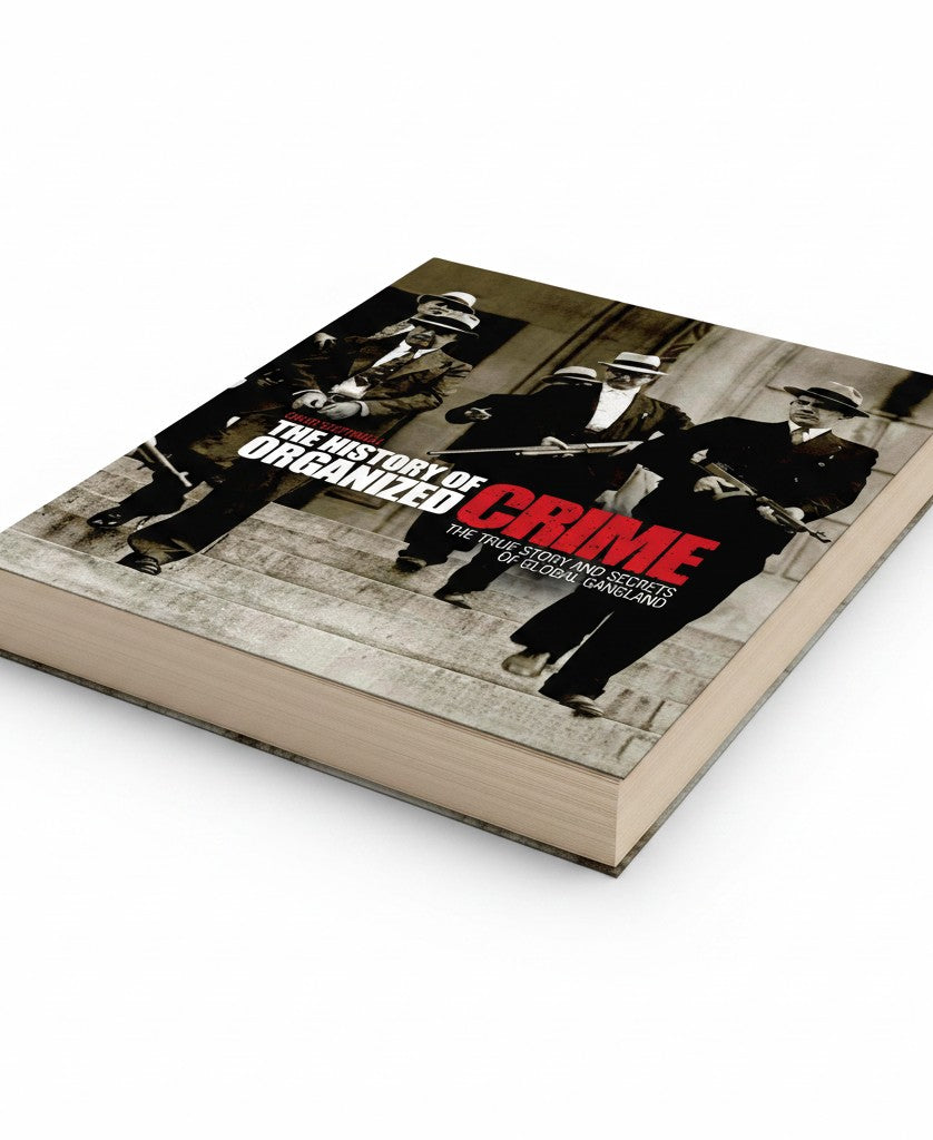 BestBuyBook The History of Organized Crime book cover featuring vintage black and white gangsters on stairs.