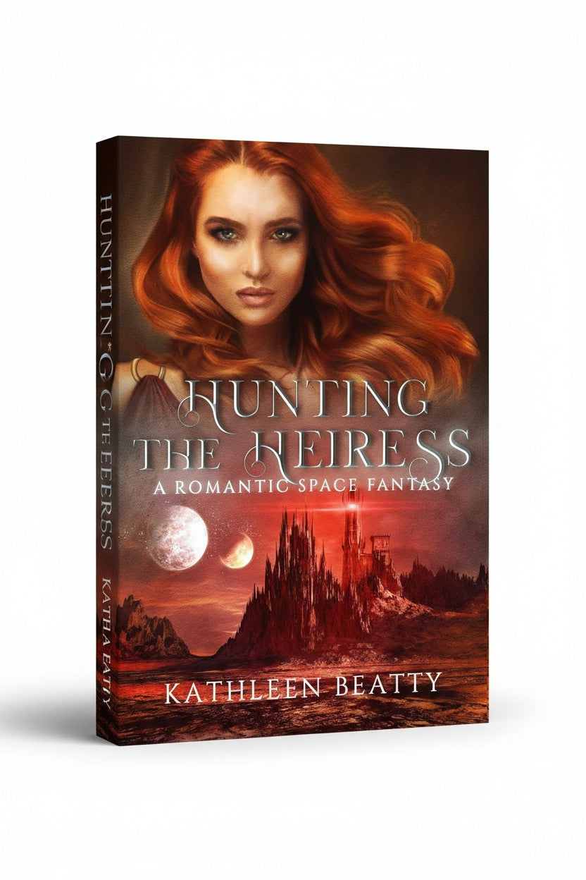 BestBuyBook Hunting The Heiress book cover featuring a red-haired woman and a fantasy space landscape