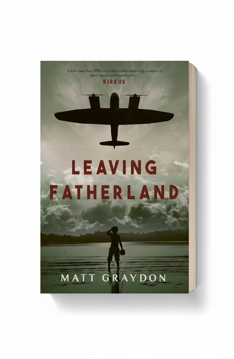 BestBuyBook Leaving Fatherland by Matt Graydon paperback book cover featuring a silhouette of a plane and a child