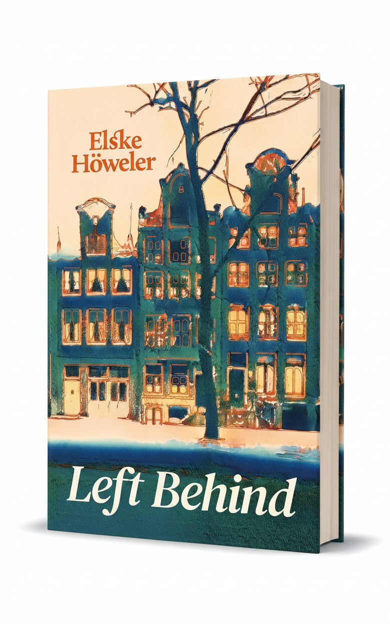 BestBuyBook Left Behind historical fiction novel cover featuring an illustration of Amsterdam canal houses in winter.