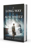 BestBuyBook paperback cover of A Long Way to Auschwitz by Simon H. Kohavi featuring a man with a suitcase near a train