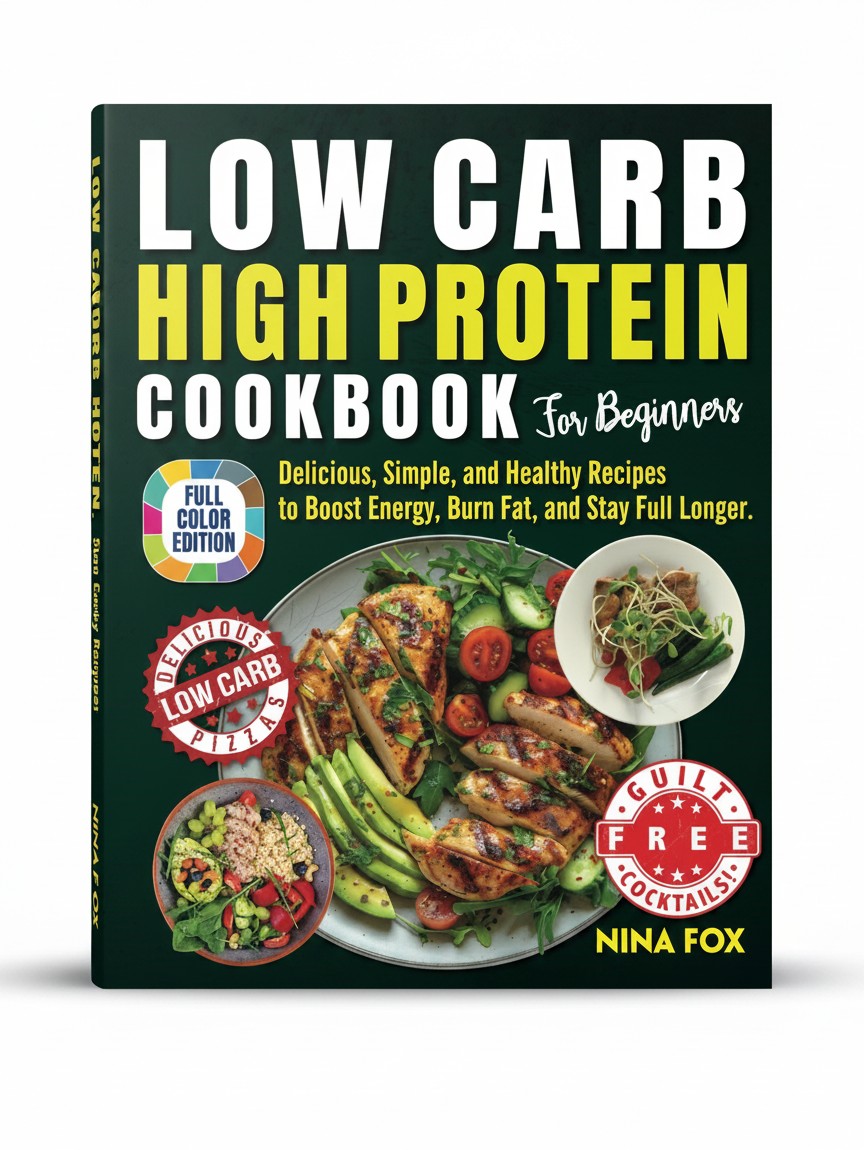 BestBuyBook Low Carb High Protein Cookbook for Beginners featuring full color recipe photos of healthy meals.