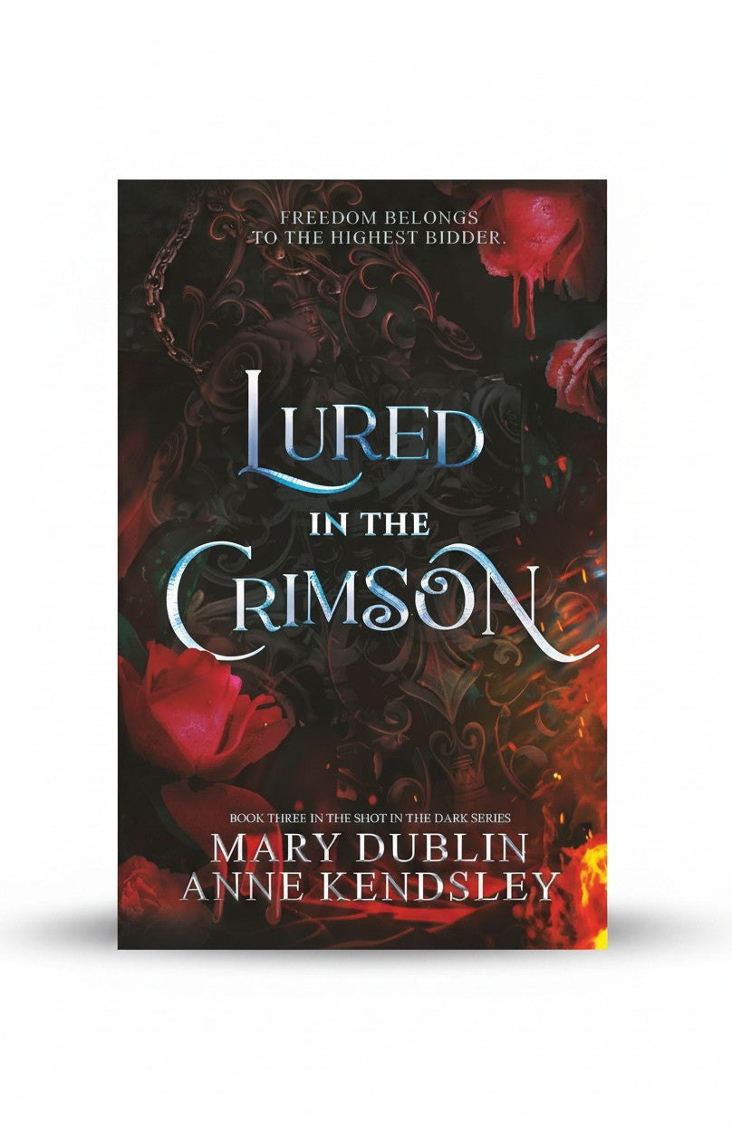 BestBuyBook cover art for Lured in the Crimson by Mary Dublin featuring dark roses and ornate gothic elements.