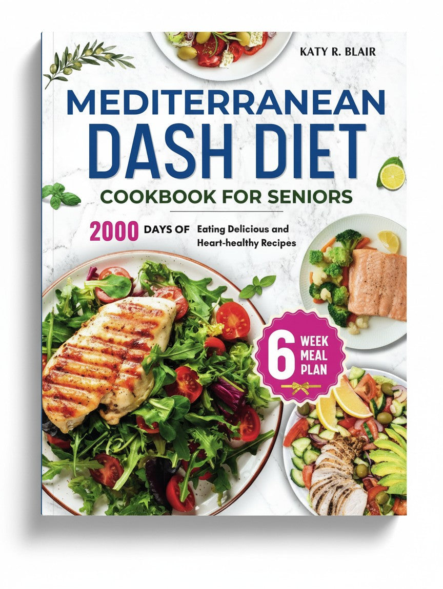 BestBuyBook Mediterranean DASH Diet Cookbook for Seniors featuring heart-healthy recipes and a 6-week meal plan.