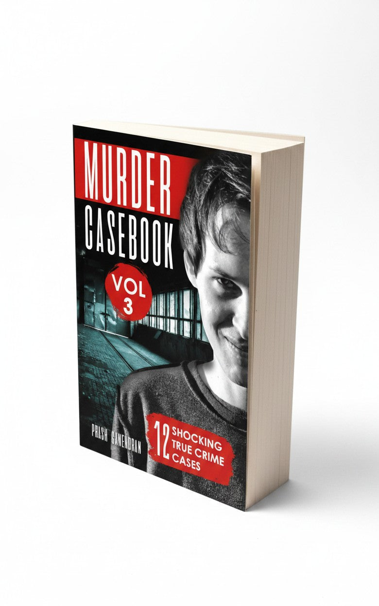 BestBuyBook Murder Casebook Volume 3 true crime book cover featuring a mysterious man on a black and red background.