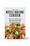BestBuyBook Muscle Building Cookbook by Logan Judge featuring a salmon salad recipe on the cover