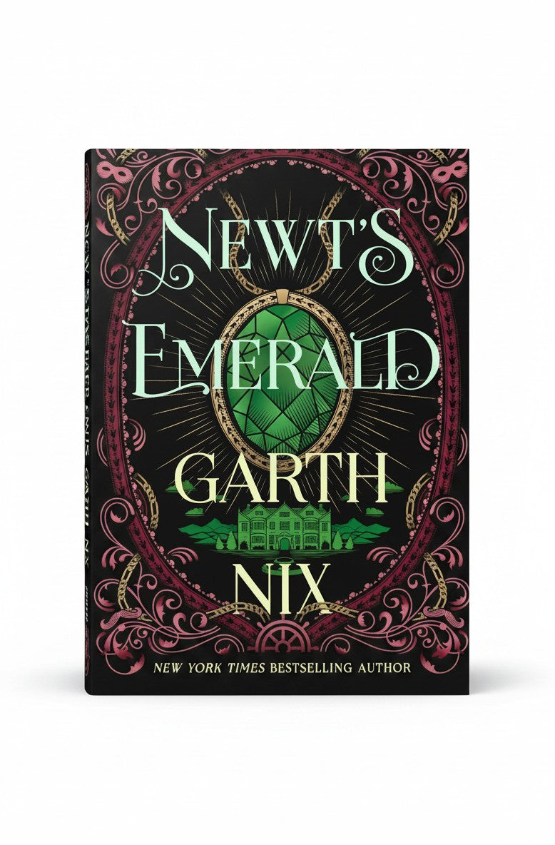BestBuyBook cover of Newt's Emerald by Garth Nix featuring a large green heart-shaped gem in an ornate Regency frame.