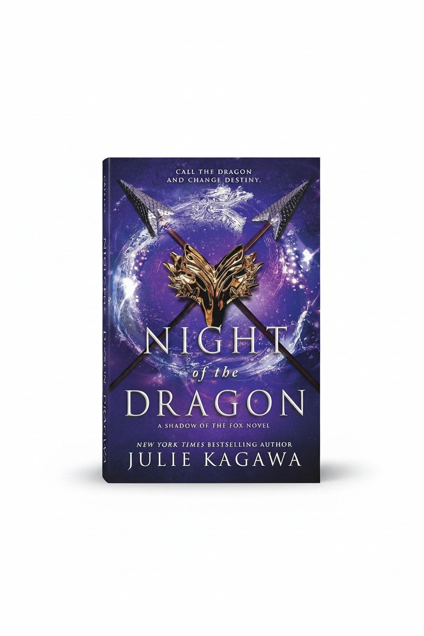 BestBuyBook Night of the Dragon book cover featuring a golden fox mask and crossed spears against a cosmic background.