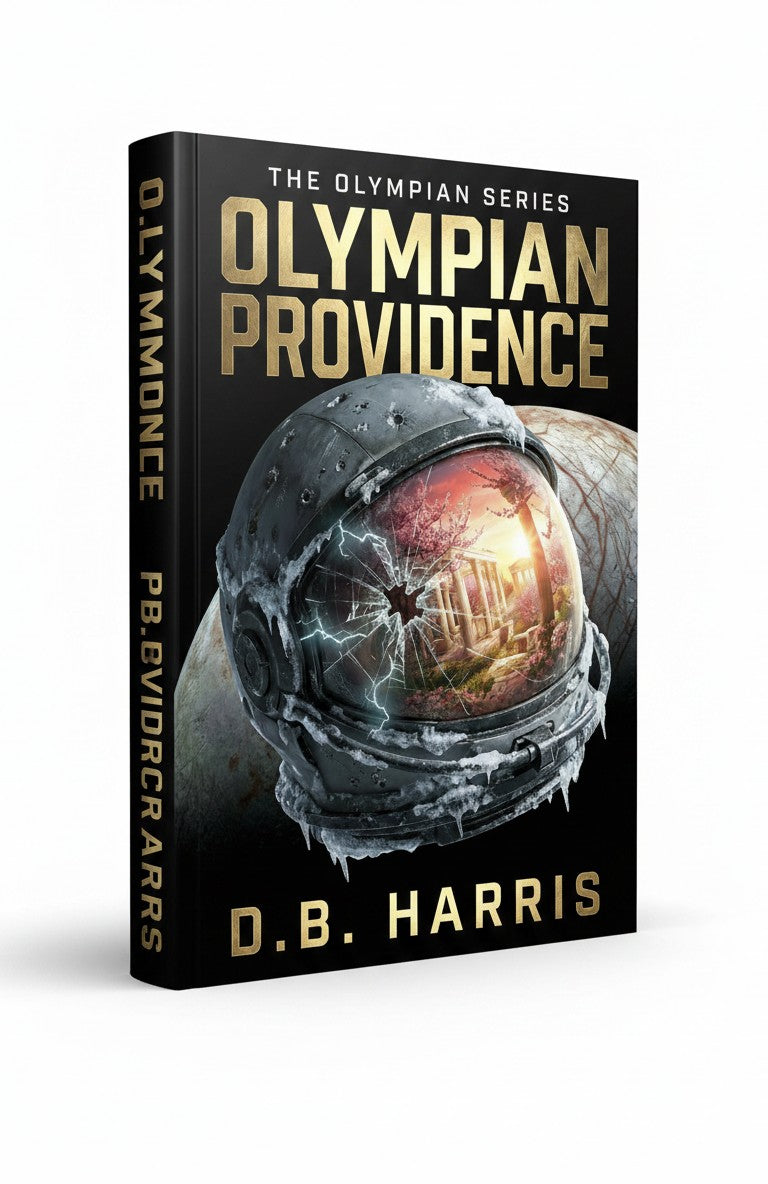 BestBuyBook Olympian Providence book cover featuring a cracked astronaut helmet reflecting an ancient Greek temple.