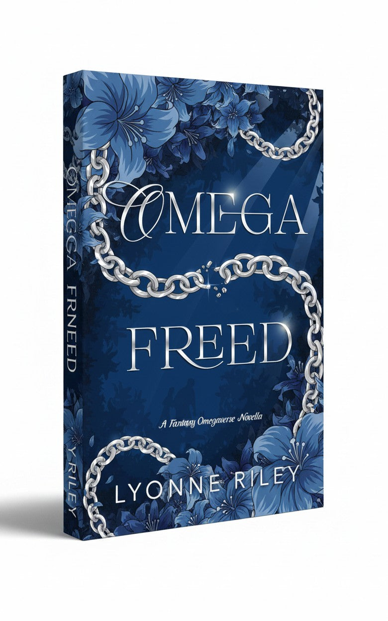 BestBuyBook Omega Freed fantasy novella cover with blue flowers and broken silver chains on a dark background