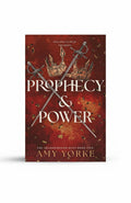 BestBuyBook Prophecy & Power fantasy romance book cover featuring two crossed swords and a crown on a red background.