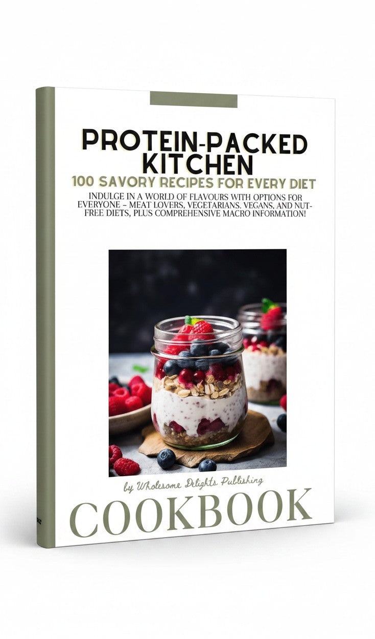BestBuyBook Protein-Packed Kitchen cookbook featuring a jar of berry yogurt parfait on the cover