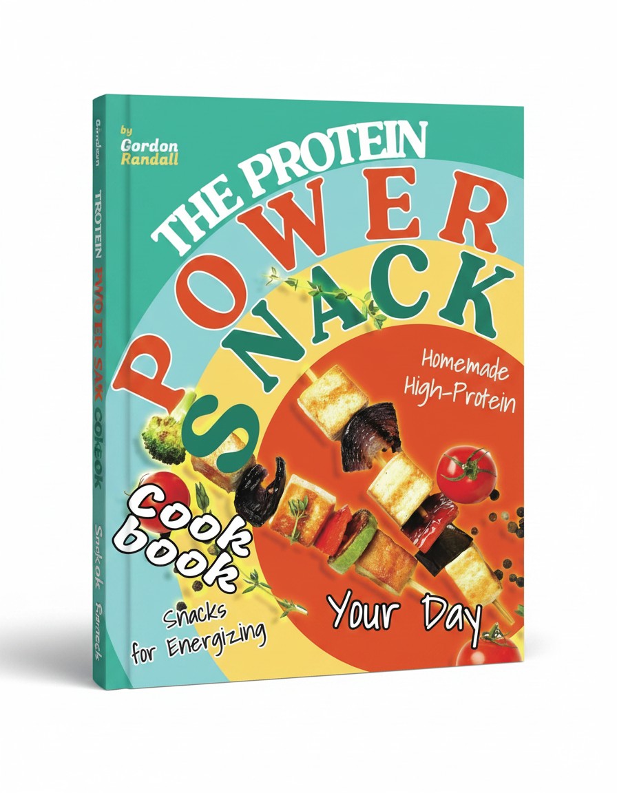 BestBuyBook The Protein Power Snack Cookbook by Gordon Randall featuring a colorful cover with a vegetable skewer.