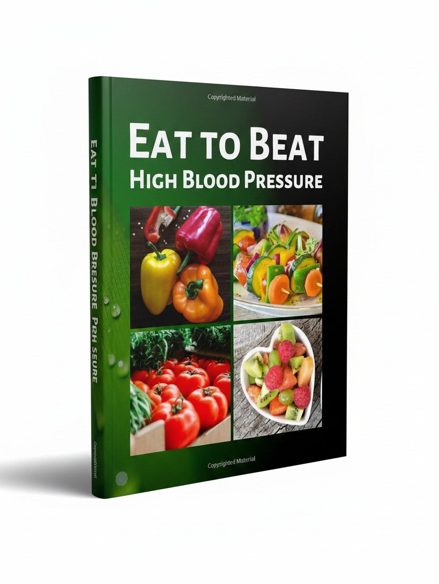 BestBuyBook Eat to Beat High Blood Pressure recipe journal with a matte green cover featuring fresh fruit and vegetables