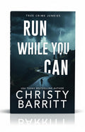 BestBuyBook Run While You Can by Christy Barritt book cover featuring a runner on a dark, stormy road