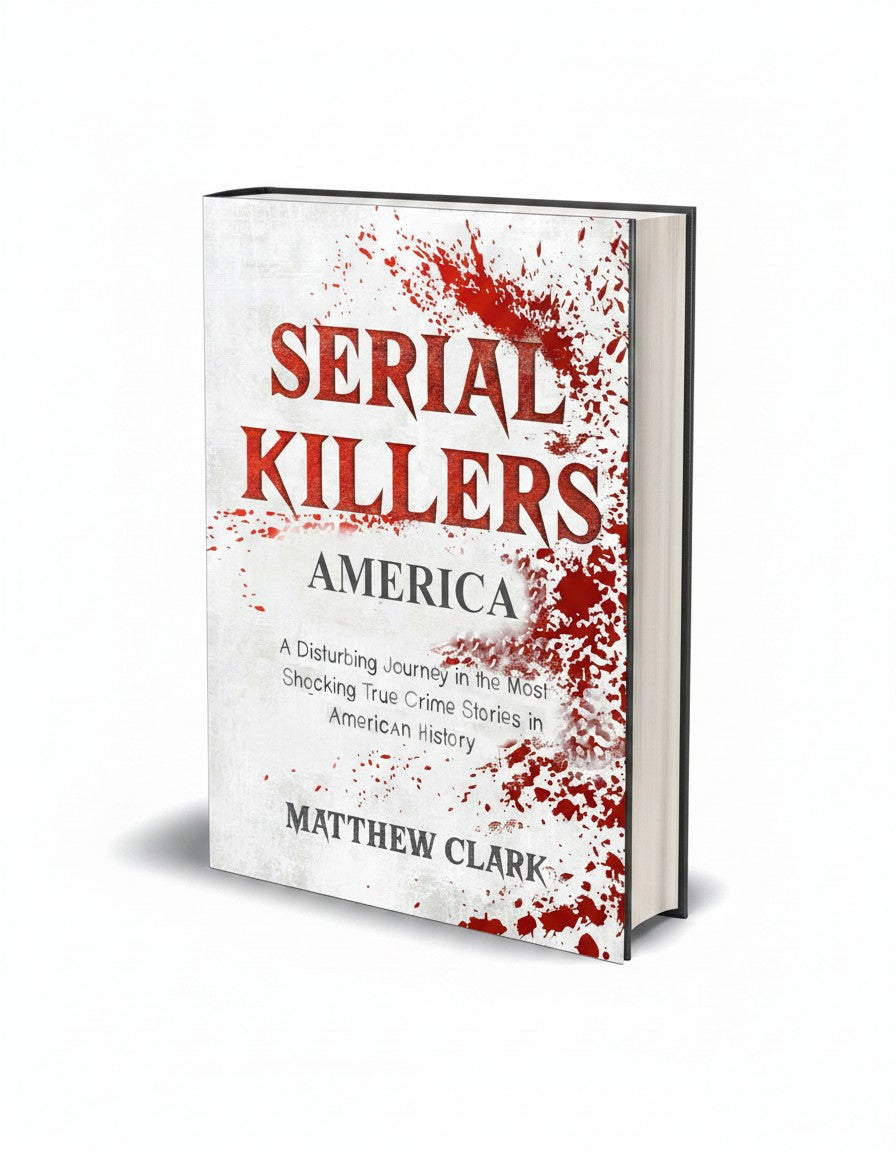 BestBuyBook Serial Killers America true crime book cover with red blood splatter design on white background