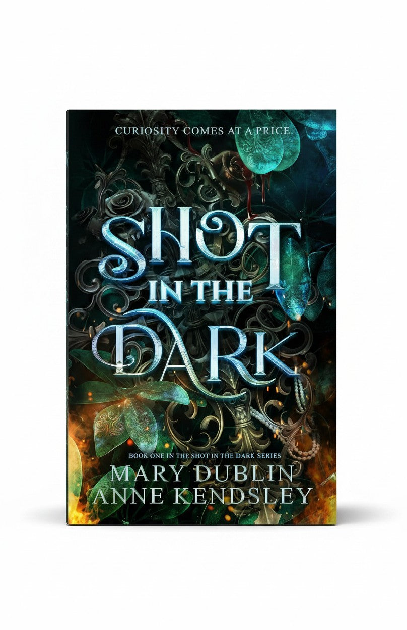 BestBuyBook Shot in the Dark book cover featuring ornate dark fantasy art with glowing blue text and floral motifs.