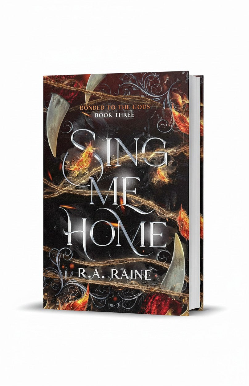 BestBuyBook Sing Me Home by R.A. Raine fantasy romance book cover with dark ornate filigree and glowing feathers