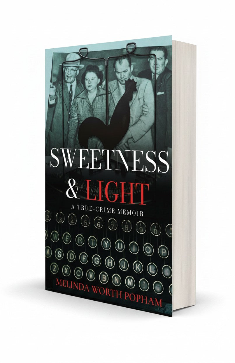 BestBuyBook Sweetness & Light memoir cover featuring a vintage typewriter and 1950s black and white crime scene photo.