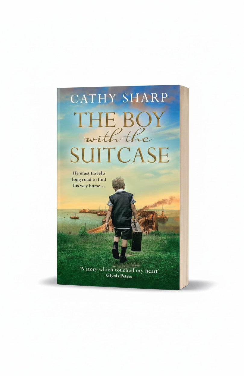 BestBuyBook historical novel The Boy with the Suitcase by Cathy Sharp featuring a boy walking toward a harbor.