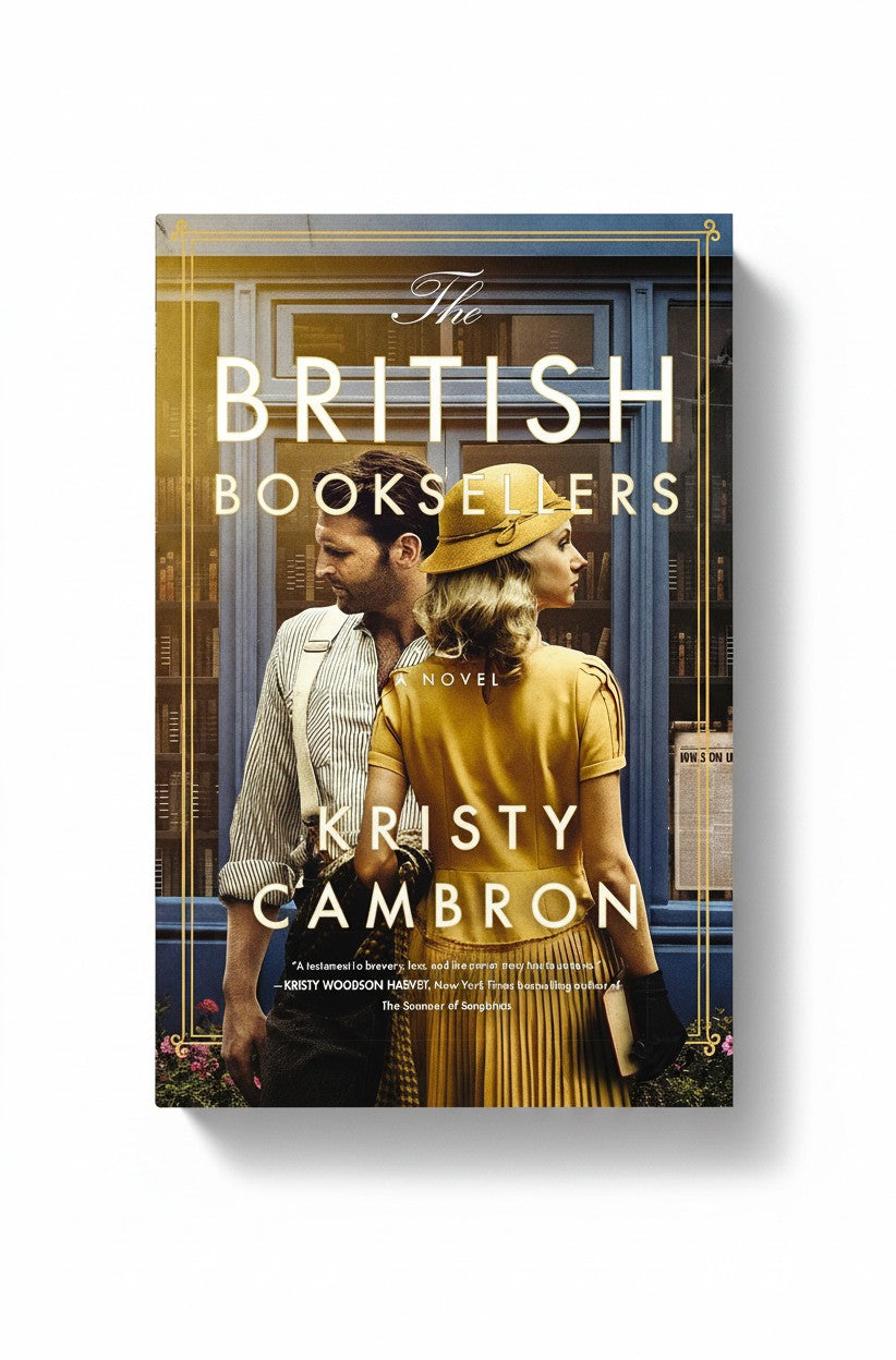 BestBuyBook cover of The British Booksellers by Kristy Cambron featuring a man and woman in 1940s attire.