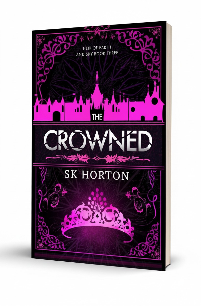 BestBuyBook The Crowned fantasy romance novel cover with pink castle silhouette and crown on black background